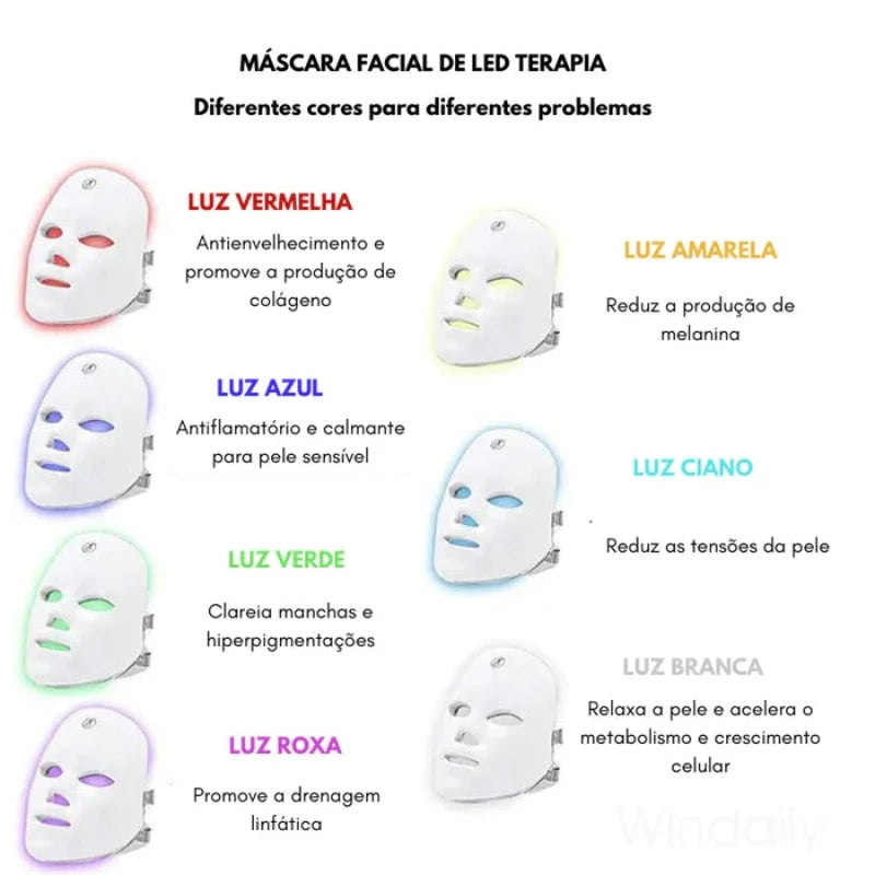 Máscara Facial de Led - 7 Cores Antienvelhecimento